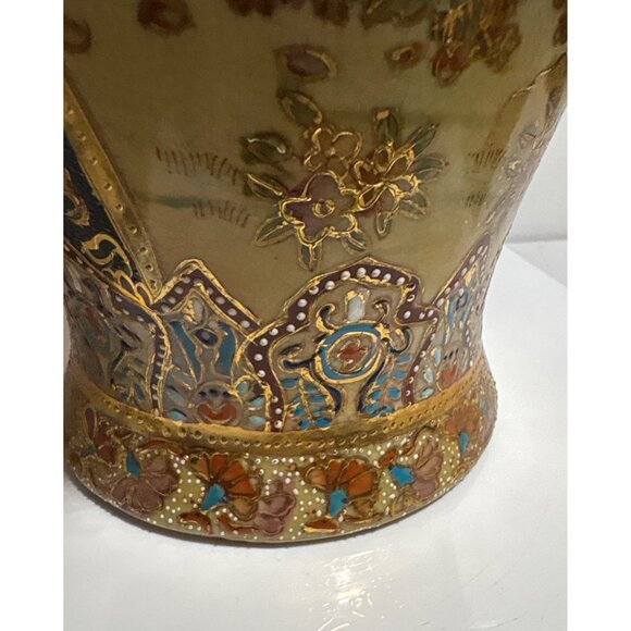 Vintage Satsuma Vase Intricate Gold Detailing Hand Painted Oriental Scene 11.75" - Picture 10 of 13